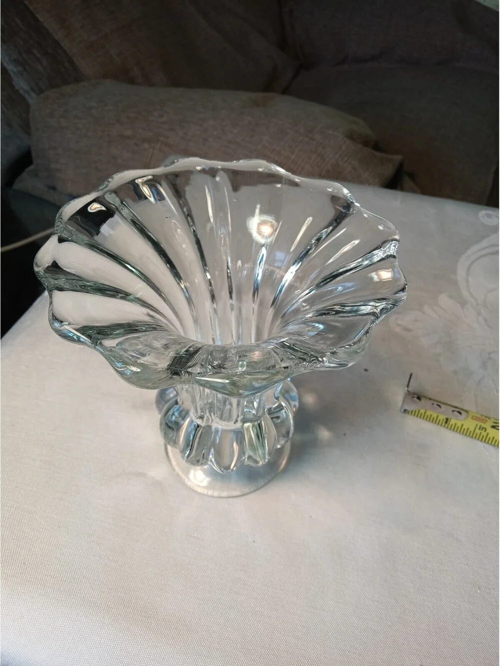 Heisey Crystolite crystal vase features a distinctive flared, footed floral...
